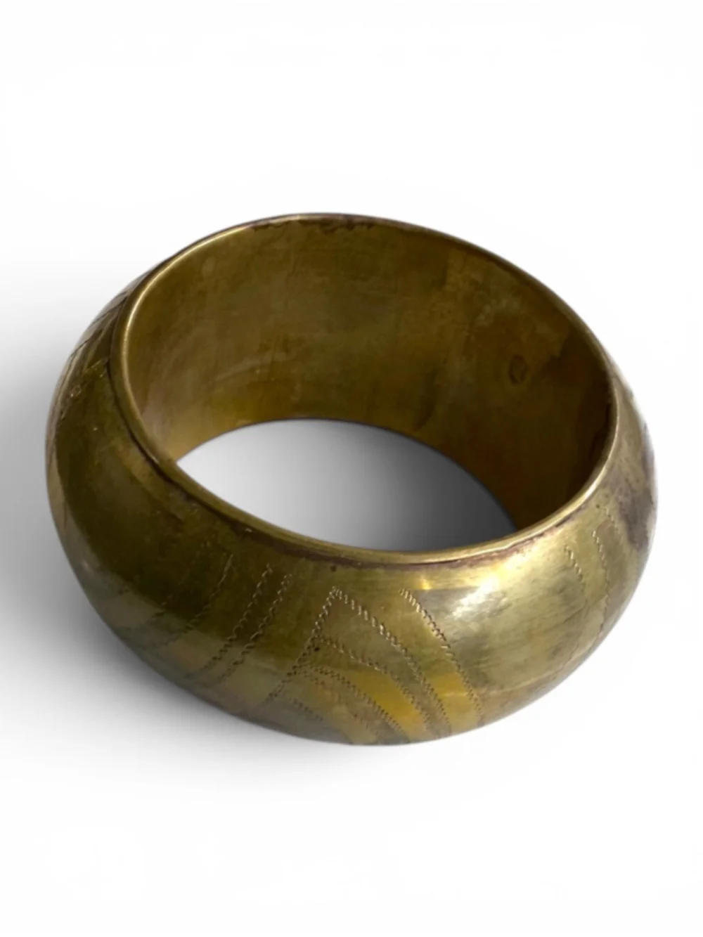 Vintage Etched Brass Boho Statement Bangle